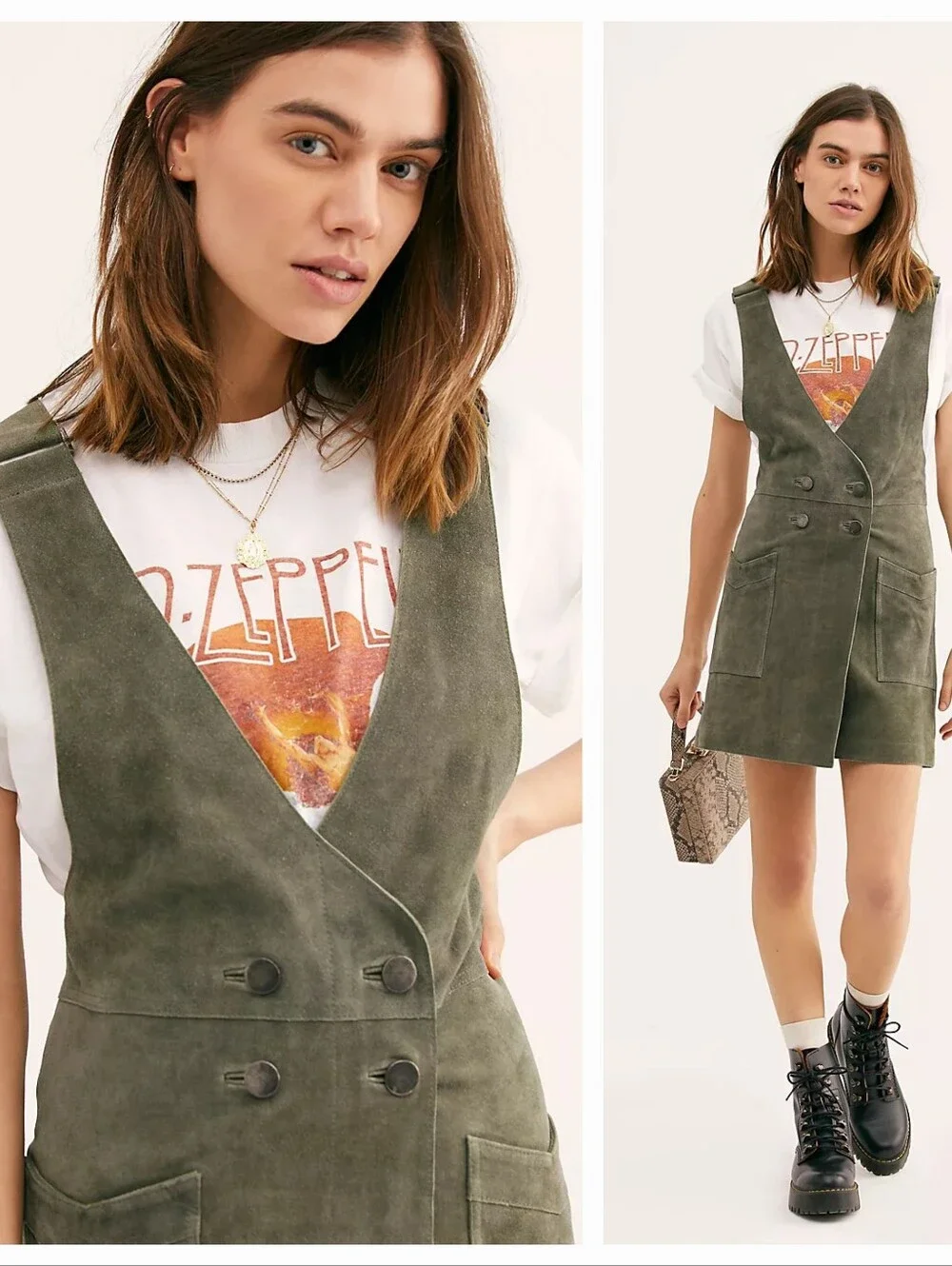 Free People Canyonlands Suede Leather Jumper Dress **missing Buttons*Pls Read